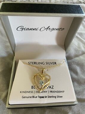 NIB Blue Topaz heart necklace